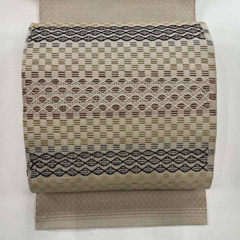 激安アウトレット通販 名古屋帯 幾何学模様 松葉仕立て 八寸名古屋帯 名品 美品 服＆ファッション小物
