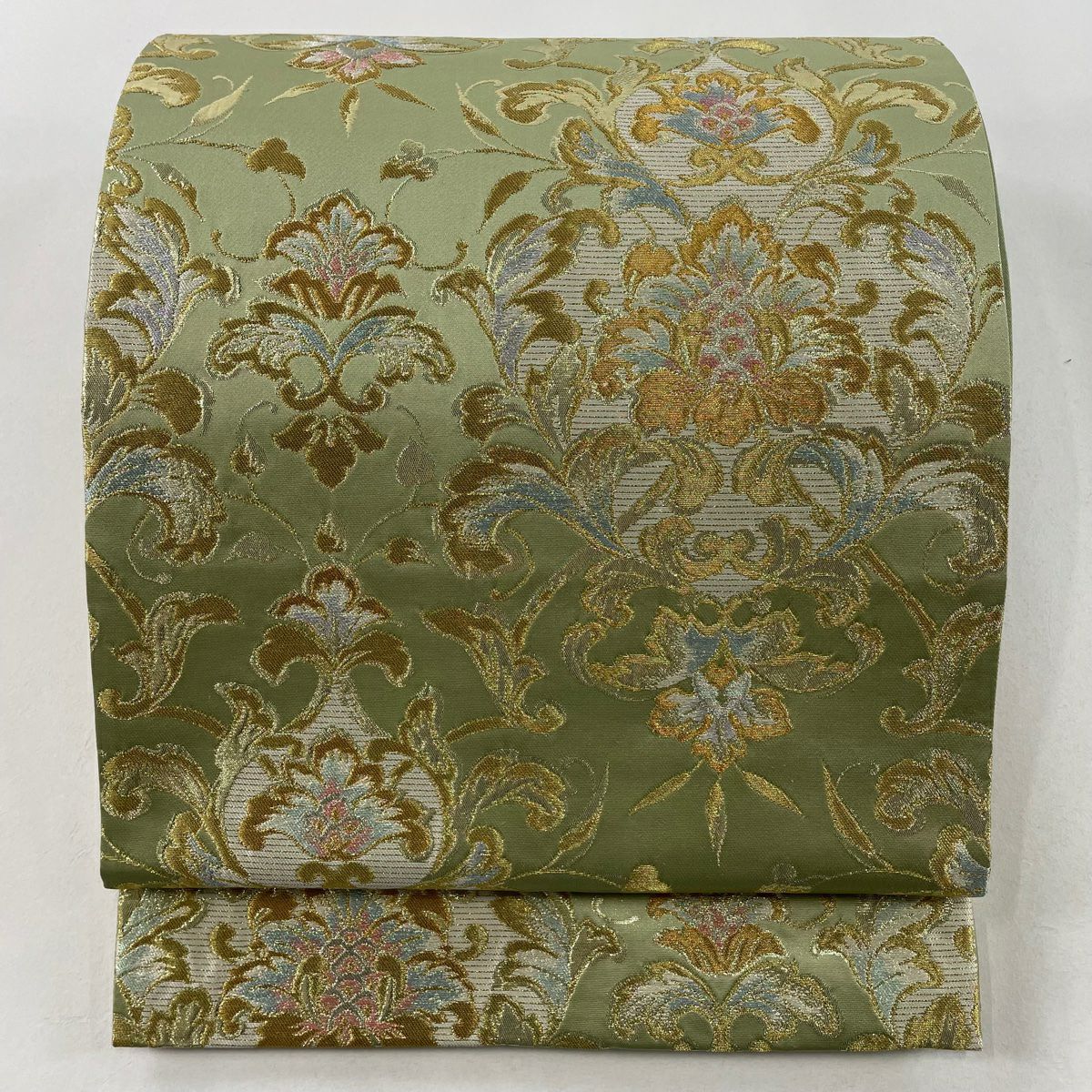 ルミナス　袋帯　中古品 袋帯 美品 秀品 桜 霞 金糸 箔 灰紫 六通 正絹｜中古・古着