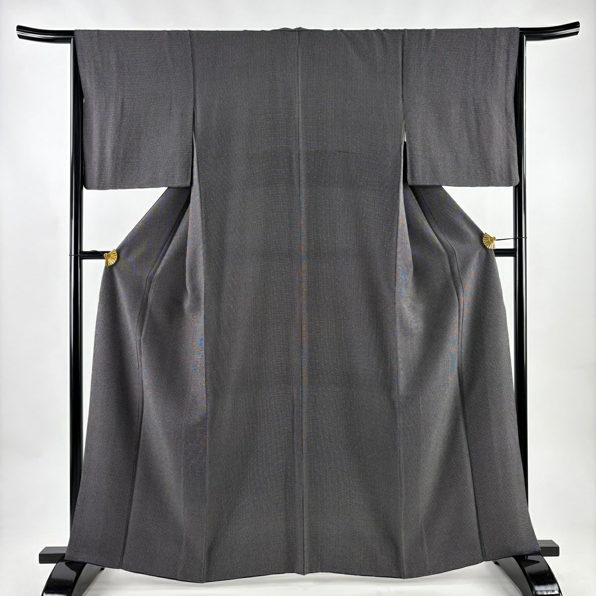 美品】 小紋 身丈165.5cm 裄丈65cm M 袷 辻が花柄 梅 金彩 ぼかし 茶色