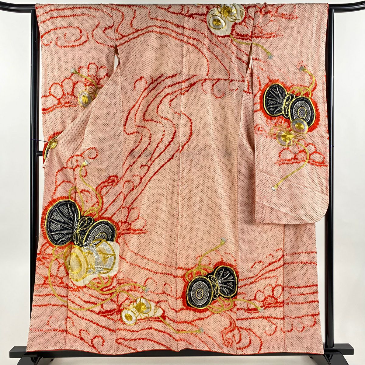 振袖 身丈151.5cm 裄丈63.5cm S 袷 草花 金銀彩 染め分け 赤紫