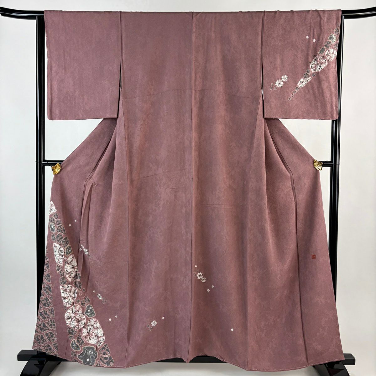 付下げ 身丈152cm 裄丈62.5cm S 袷 幾何学 縦縞 絞り 灰色 正絹 秀品