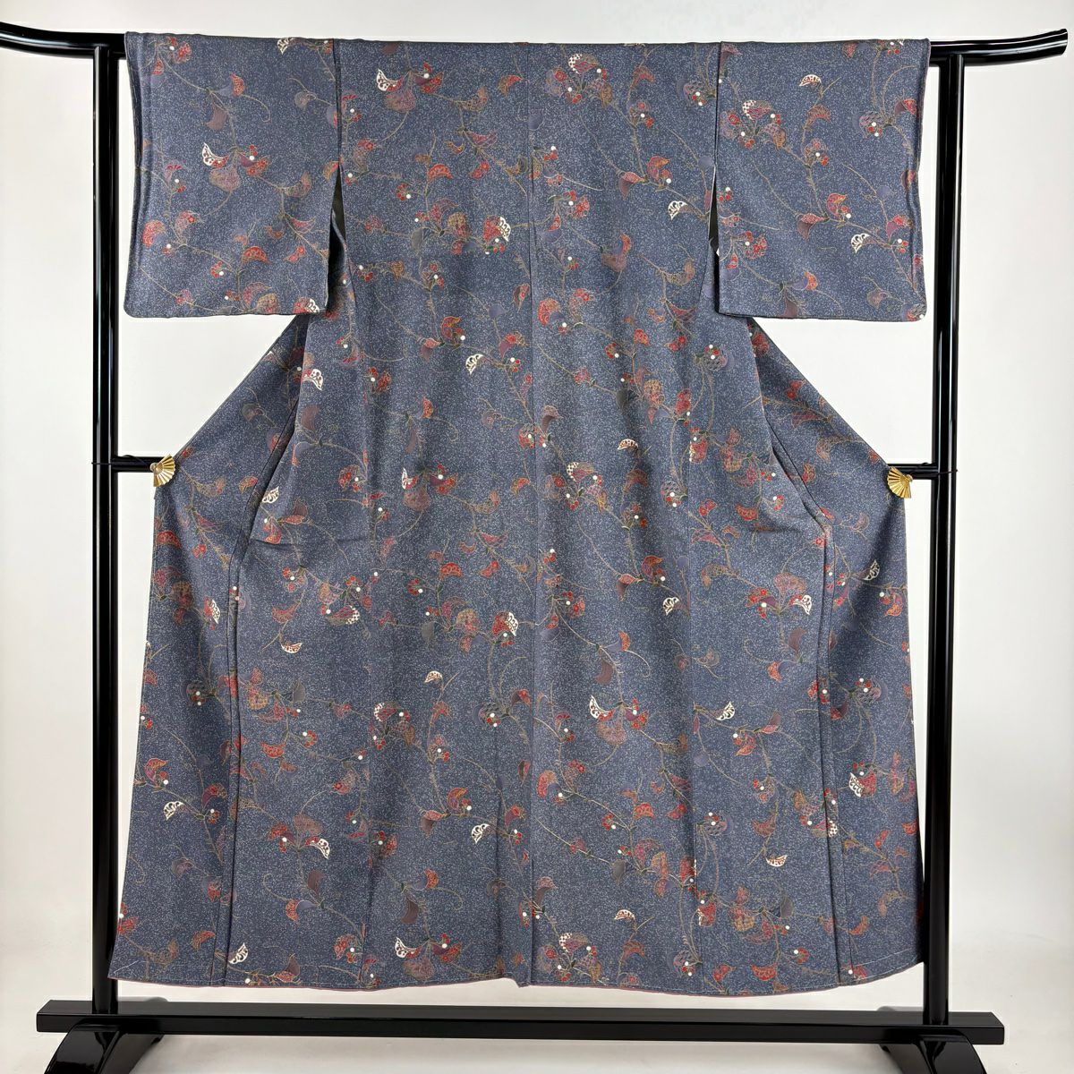美品】 小紋 身丈159cm 裄丈63cm S 袷 紬地 縦縞 絞り 染め分け 青紫