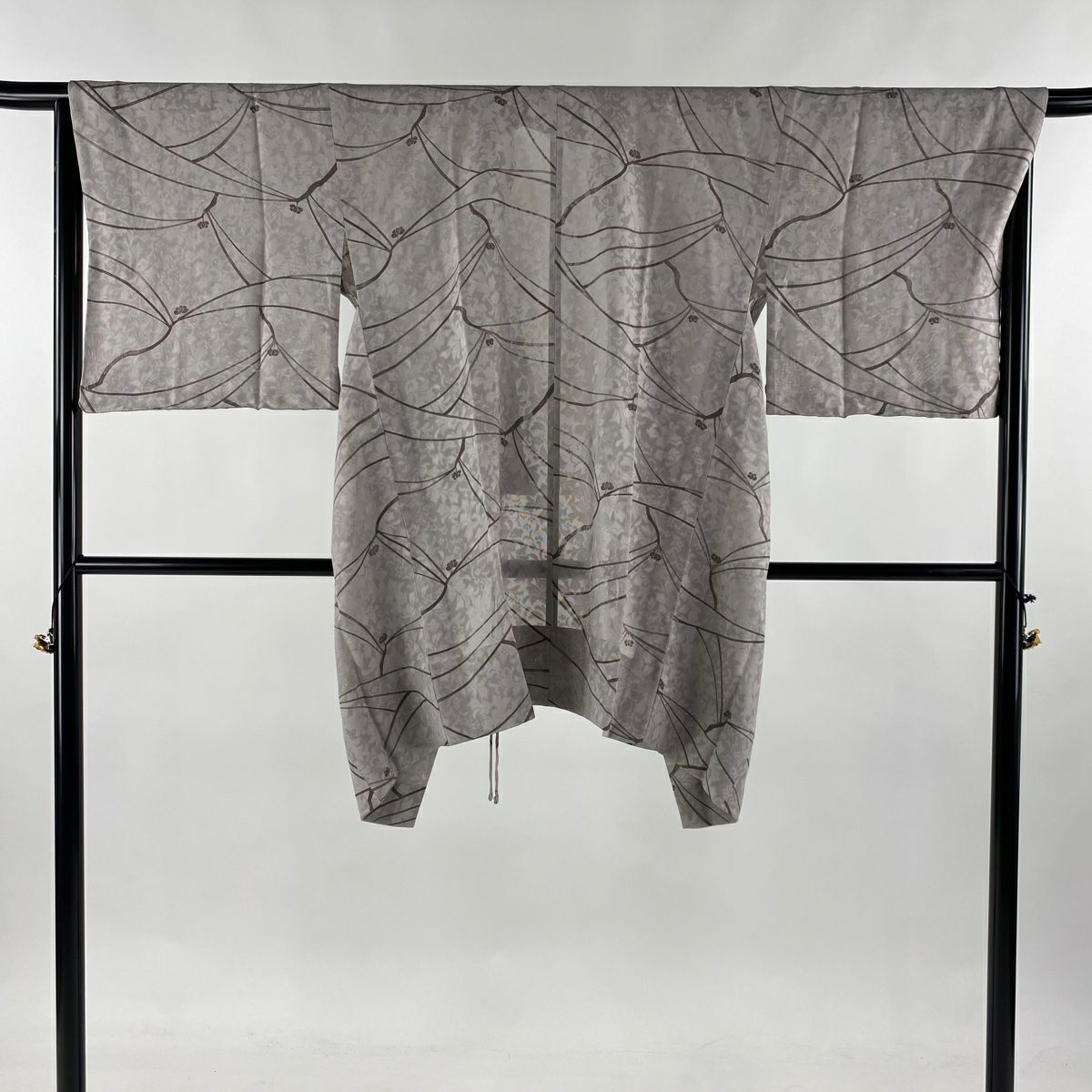 pk880 正絹 道中着 身丈 約 97cm 道中着 身丈97cm 裄丈67cm M 和装コート 草花 薄茶色 正絹 美品