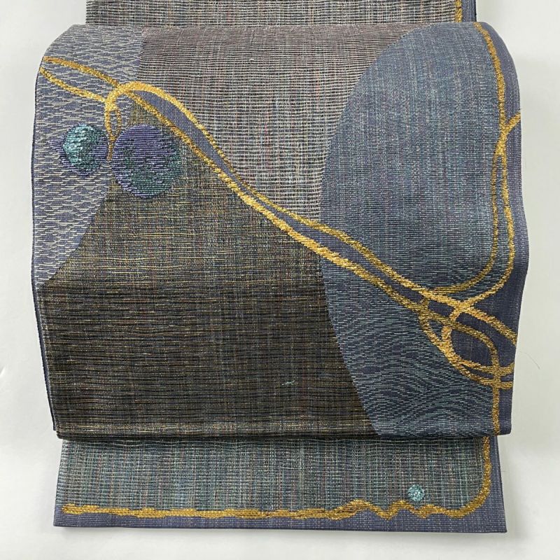 袋帯 美品 名品 瓢箪 とっくり 箔 ラメ糸 青灰色 お太鼓柄 正絹|中古・古着・リサイクル着物通販|バイセル オンライン