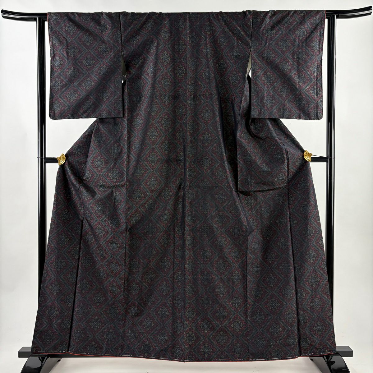 美品】 大島紬 身丈160.5cm 裄丈63cm S 袷 アンサンブル 証紙あり 菱