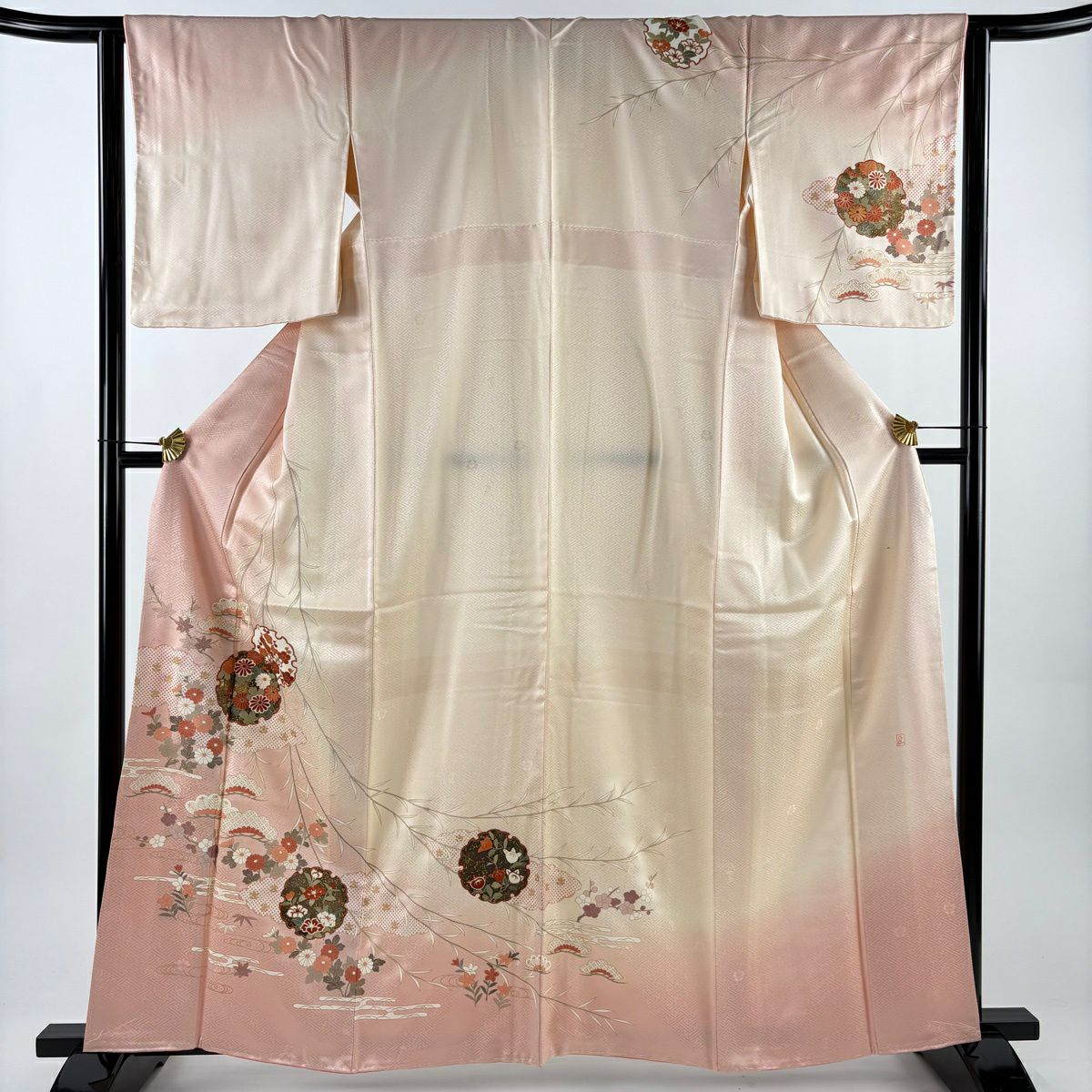 訪問着 身丈163cm 裄丈68.5cm L 袷 牛首紬地 落款あり 菊 萩 ぼかし