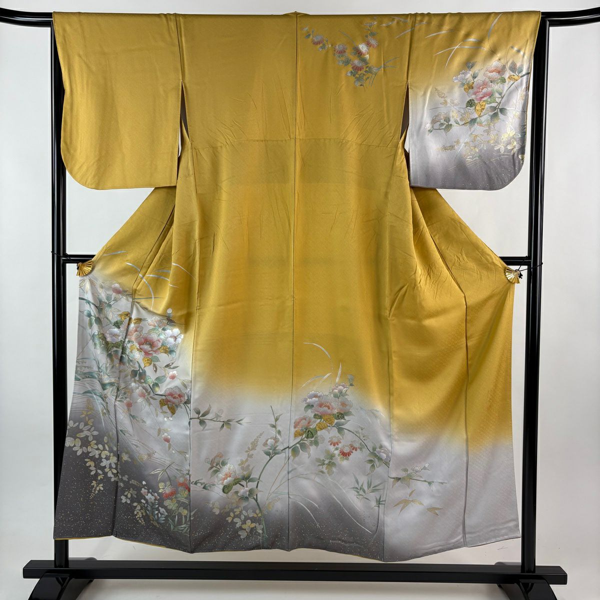 訪問着 身丈152.5cm 裄丈65cm M 袷 藤本隆士 落款あり 枝花 舟 金銀彩