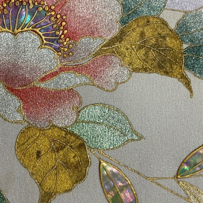 訪問着 身丈152.5cm 裄丈65cm M 袷 藤本隆士 落款あり 枝花 舟 金銀彩