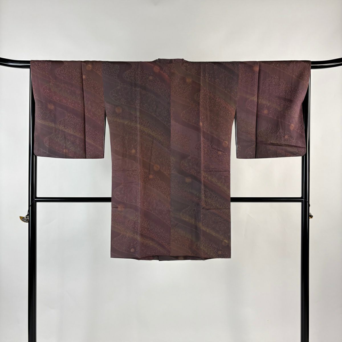 美品】 道行 身丈89cm 裄丈65cm M 和装コート 角衿 幾何学 地紋 黒