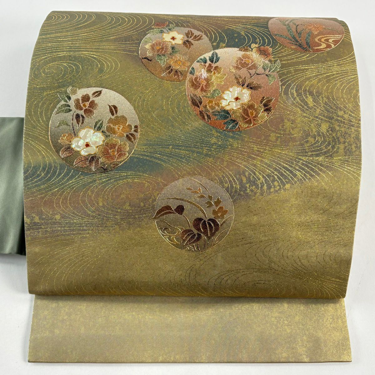 螺鈿細工　洋花　ワンタッチ帯　正絹　付け帯　2部式帯 螺鈿細工 洋花 ワンタッチ帯 正絹 付け帯 2部式帯