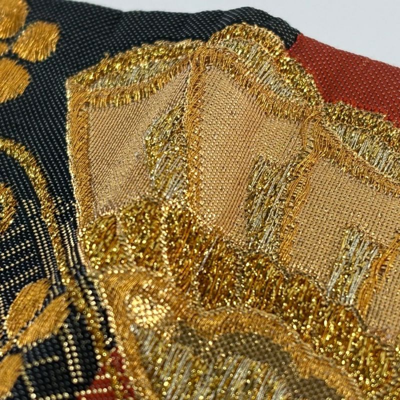 袋帯 秀品 関西仕立て 蝶 草花 金銀糸 箔 金色 六通 正絹｜中古・古着