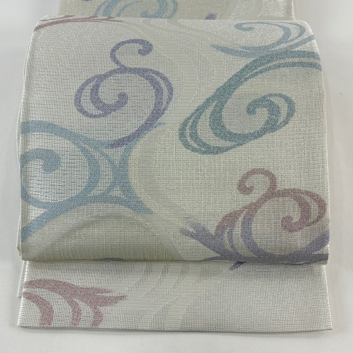 美品】袋帯 秀品 夏帯 関西仕立て 水面 銀糸 灰白 六通 正絹｜中古