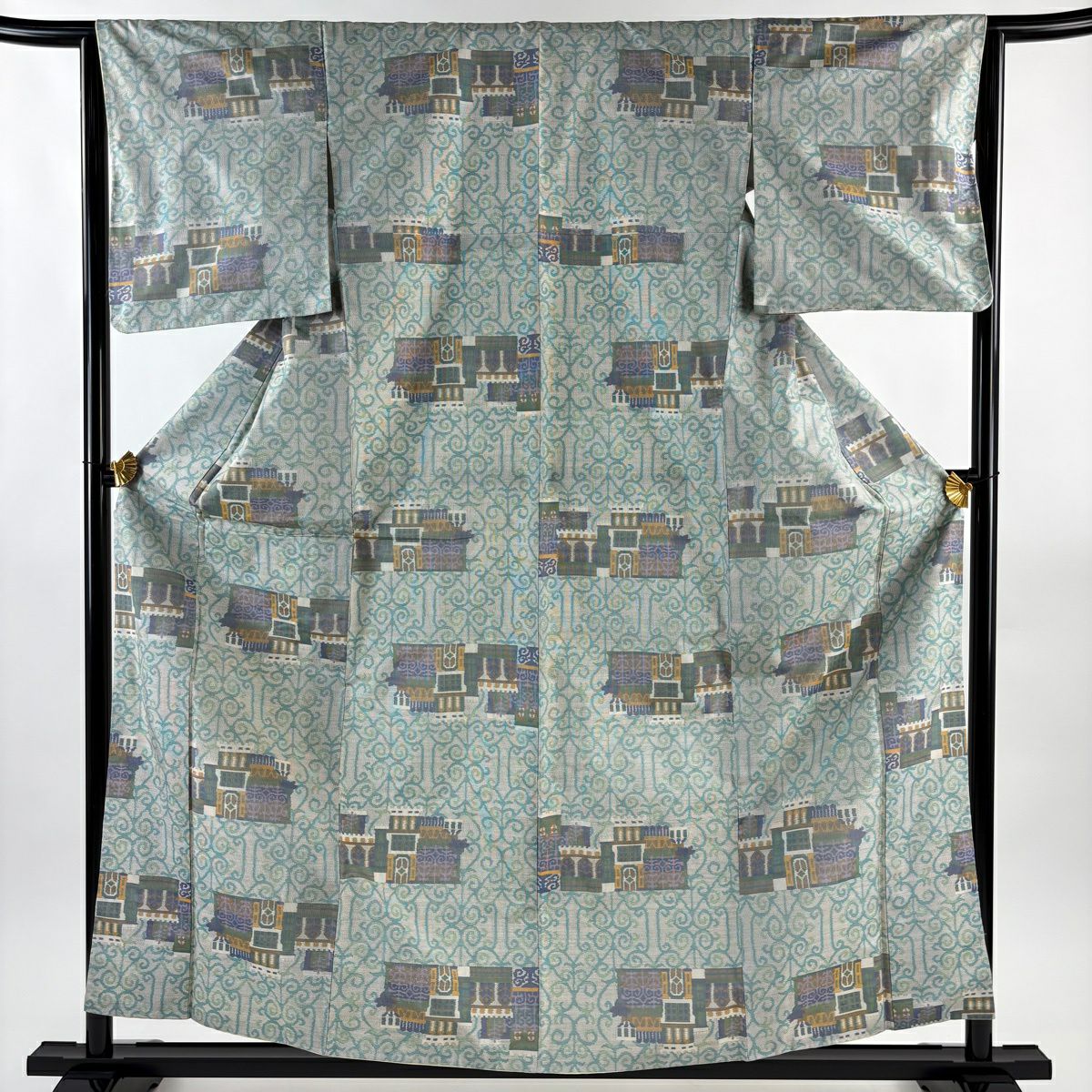 美品】 大島紬 身丈165cm 裄丈66cm M 袷 純泥染 証紙あり 唐草 縦縞 焦