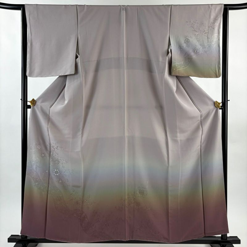 付下げ 身丈159cm 裄丈63.5cm S 袷 花唐草 華文 刺繍 金糸 灰紫 正絹