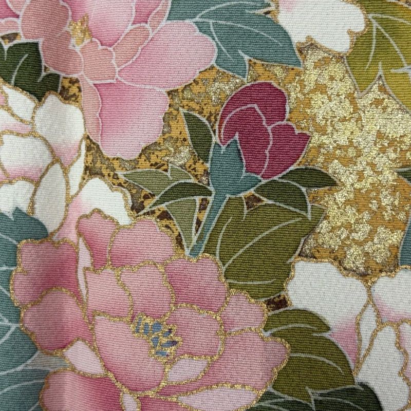 訪問着 身丈162cm 裄丈64.5cm M 袷 花丸文 蔓帯 金彩 ぼかし 灰紫 正絹