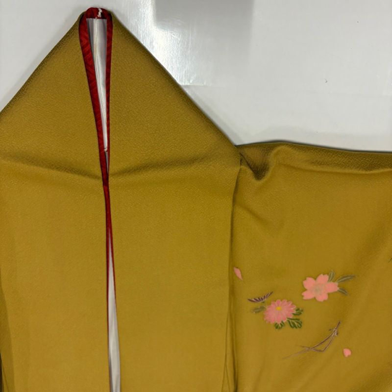 美品】 振袖 身丈166cm 裄丈66cm M 袷 手鞠 桜 金彩 染め分け 山吹茶色