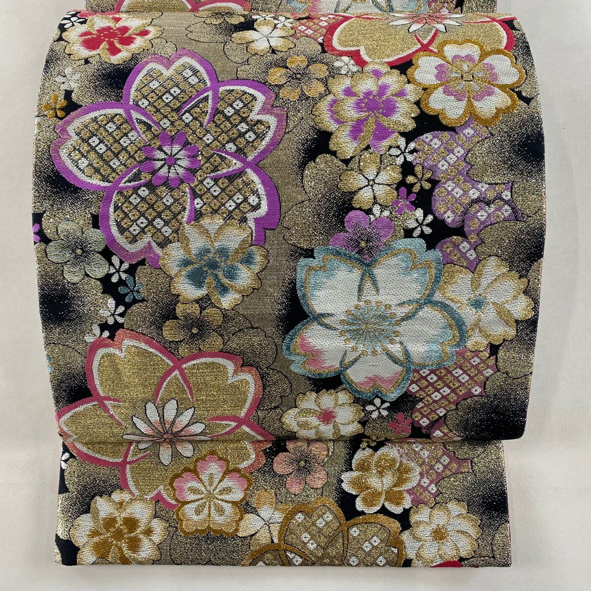 袋帯 美品 名品 じゅらく 落款 桜楓 梅 金糸 銀糸 紫 六通 正絹