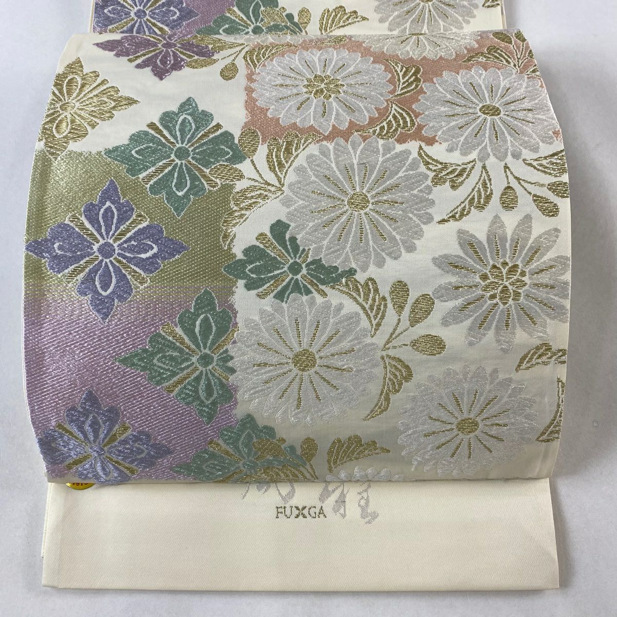 袋帯 美品 秀品 やまと 七宝 花菱 唐織 箔 クリーム 六通 正絹