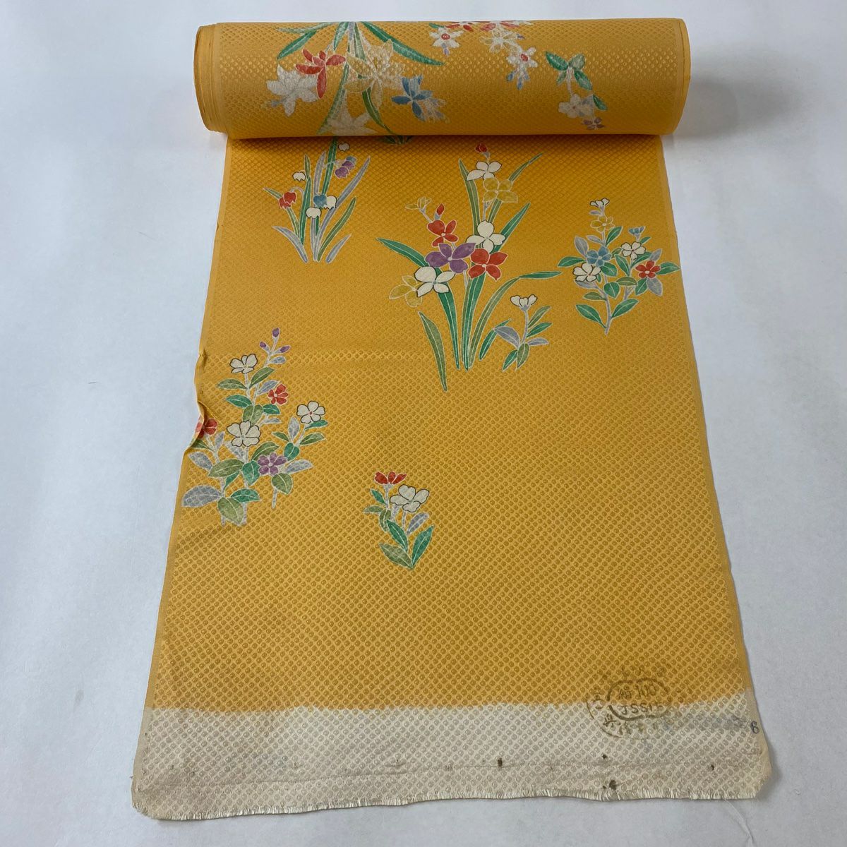 反物 秀品 小紋 桜 金彩 茶緑色 正絹｜中古・古着・リサイクル