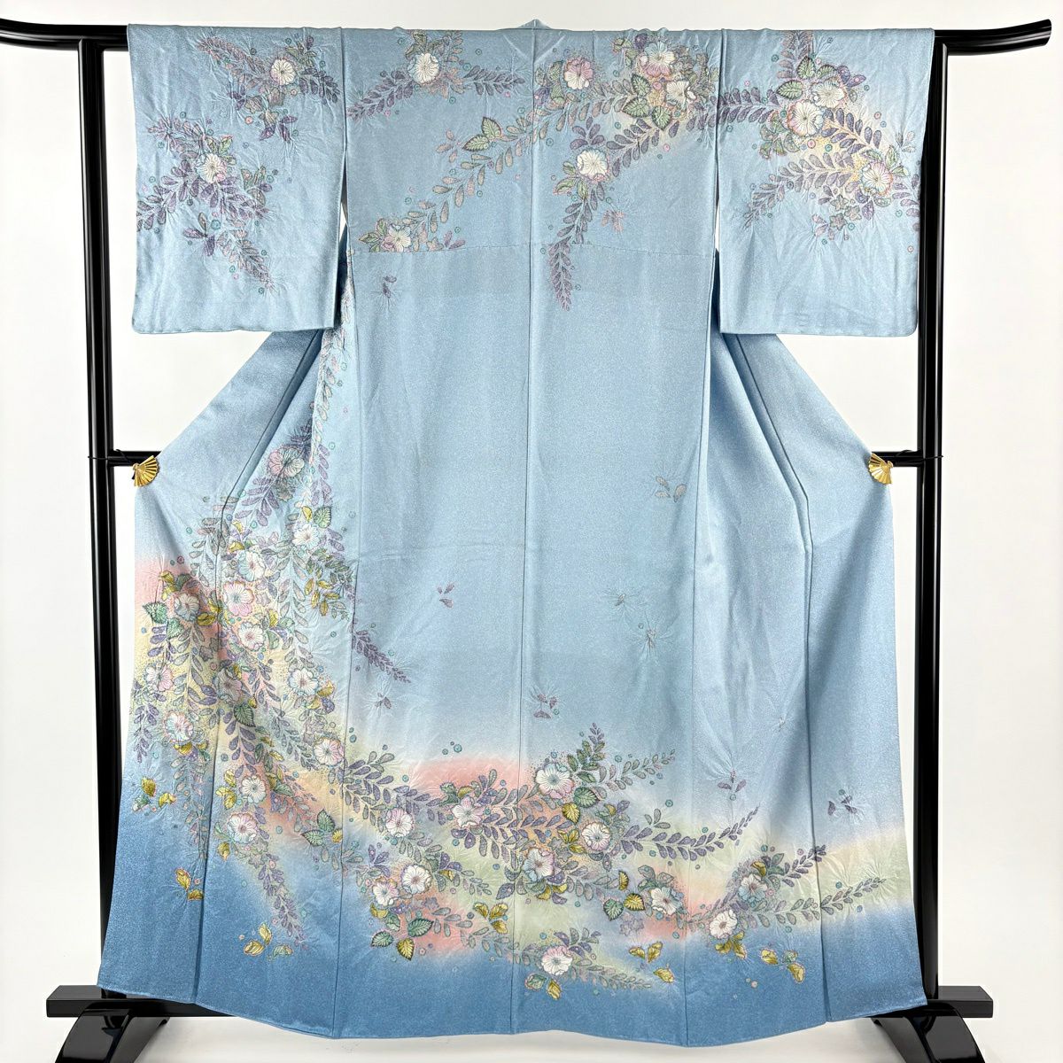 訪問着 身丈160.5cm 裄丈67.5cm L 袷 枝花 葉と実 金彩 螺鈿 紫 正絹