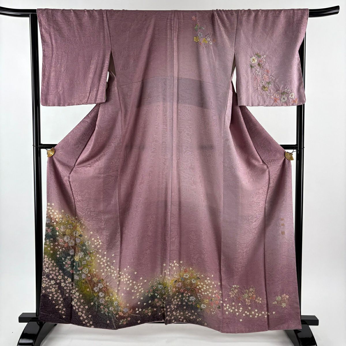 超美品　訪問着　袷　正絹　着物　刺繍　金　着丈157 裄64 現代　薄紫　小豆色 超美品 訪問着 袷 正絹 着物 刺繍 金 着丈157 裄64 現代 薄紫