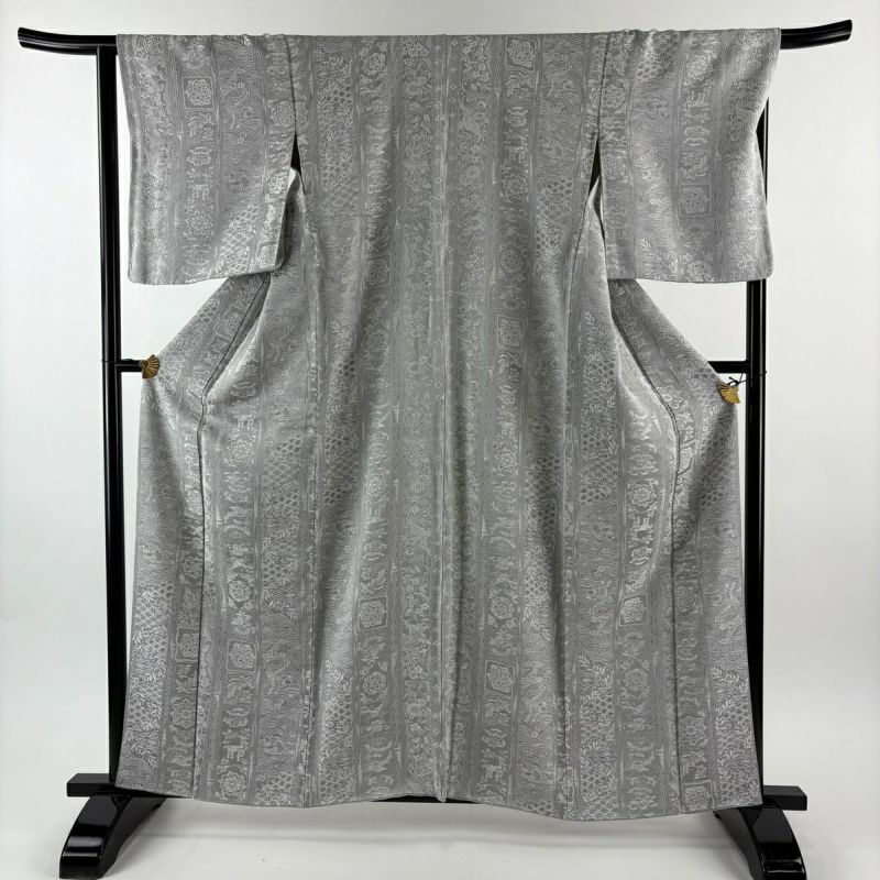 小紋 身丈160.5cm 裄丈67cm M 袷 山岡古都 落款あり 鴛鴦 華文 紋意匠