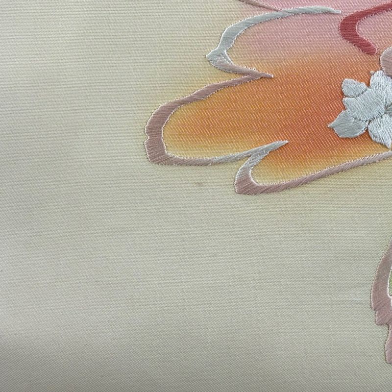 名古屋帯 秀品 花 刺繍 銀糸 クリーム 正絹｜中古・古着・リサイクル