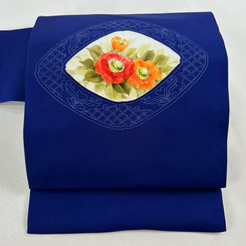 名古屋帯 優品 草花 紺色 正絹|中古・古着・リサイクル着物通販 名古屋帯 優品 草花 紺色 正絹|中古・古着・リサイクル着物通販