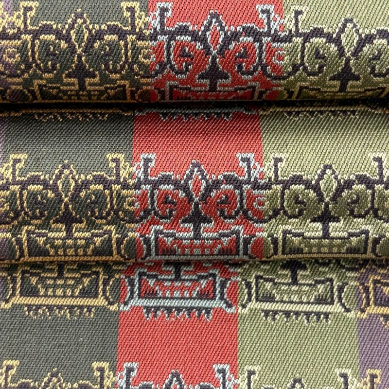 美品】 開き名古屋帯 逸品 龍村美術織物 比翼仕立て 獅噛文長斑錦 灰紫