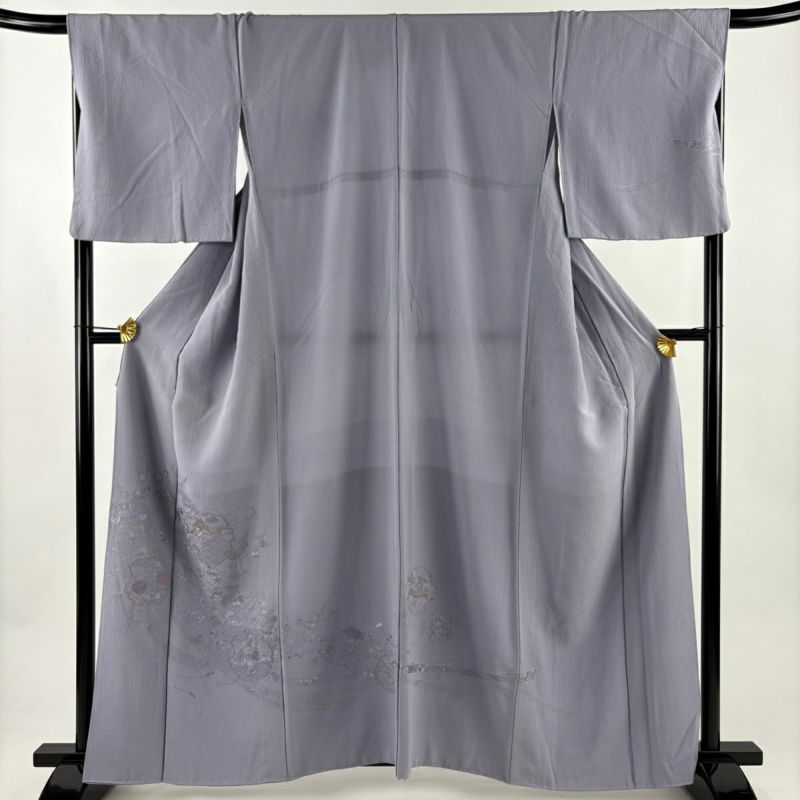 付下げ 身丈161cm 裄丈68.5cm L 袷 几帳 雪輪 刺繍 薄紫 正絹 秀品