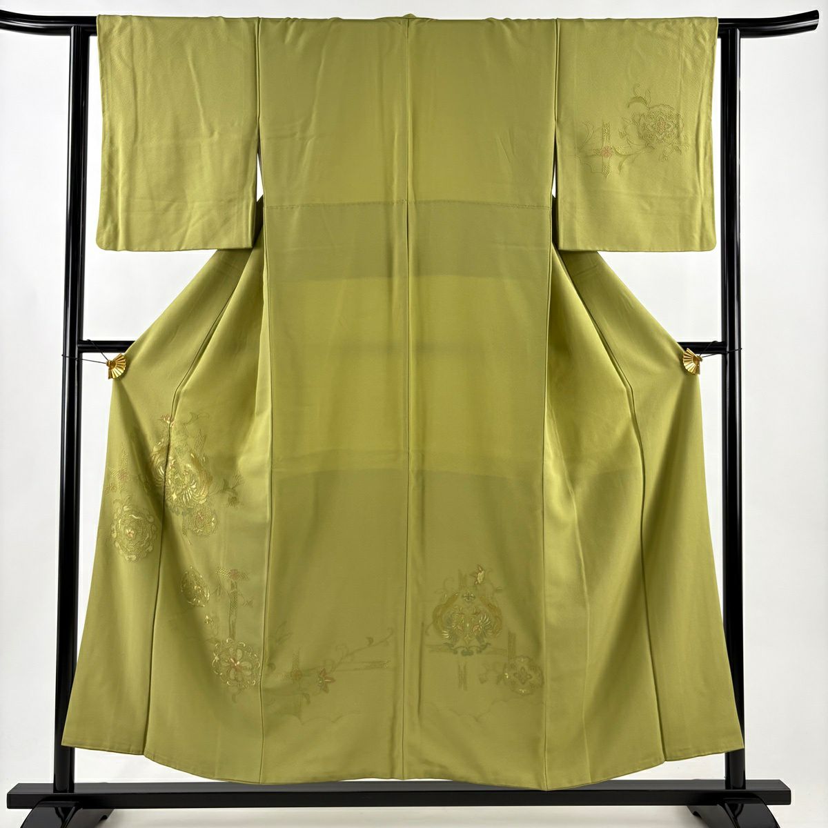 付下げ 身丈153cm 裄丈62.5cm S 袷 向かい鳥 華文 刺繍 抹茶色 正絹 秀