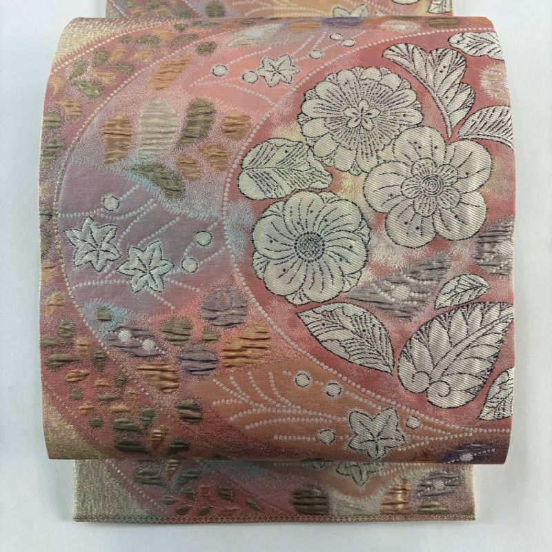 美品】 袋帯 秀品 関西仕立て 辻が花柄 箔 ピンク お太鼓柄 正絹｜中古
