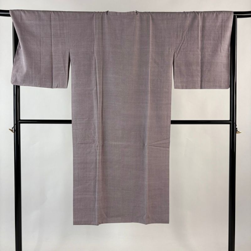 道行 身丈128.5cm 裄丈67cm M 和装コート 角衿 紬地 灰紫 正絹 名品