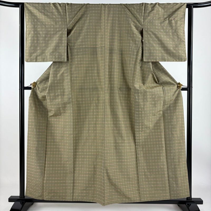 紬 身丈158.5cm 裄丈65cm M 単衣 花唐草 灰色 正絹 秀品