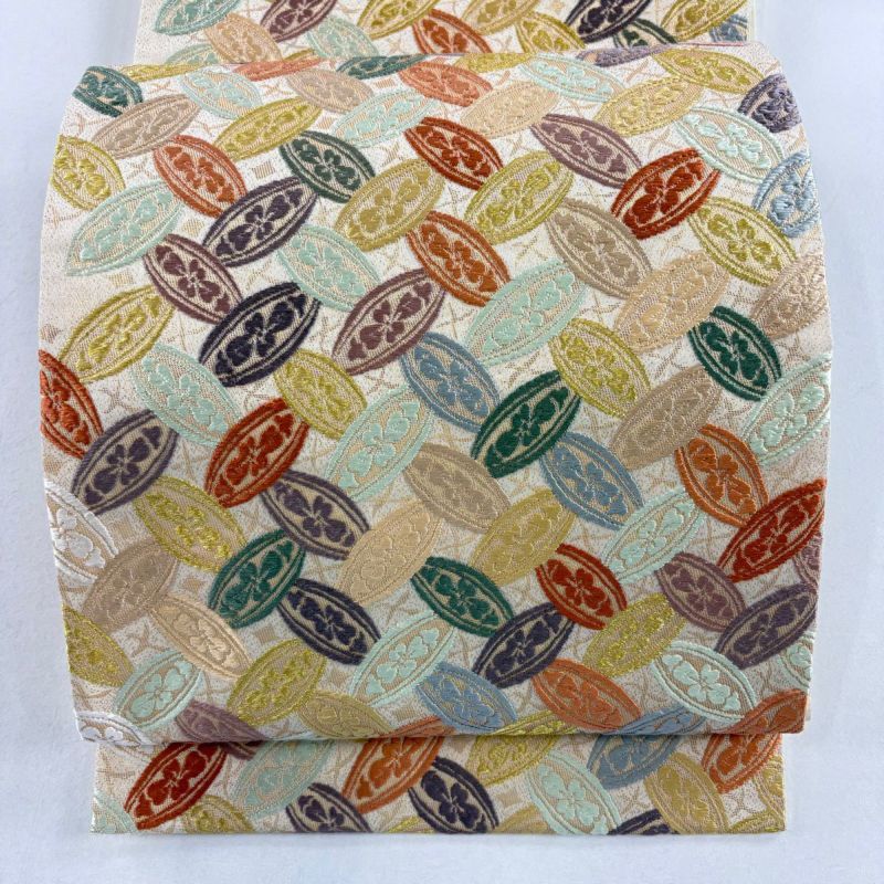 袋帯 美品 名品 華文 箔 金糸 クリーム 六通 正絹｜中古・古着