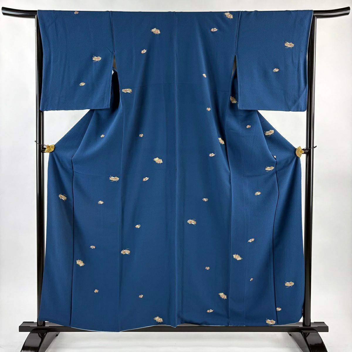 小紋 身丈154cm 裄丈65.5cm M 袷 彩ノ天目織 霜鳥忍 落款あり 玩具 扇