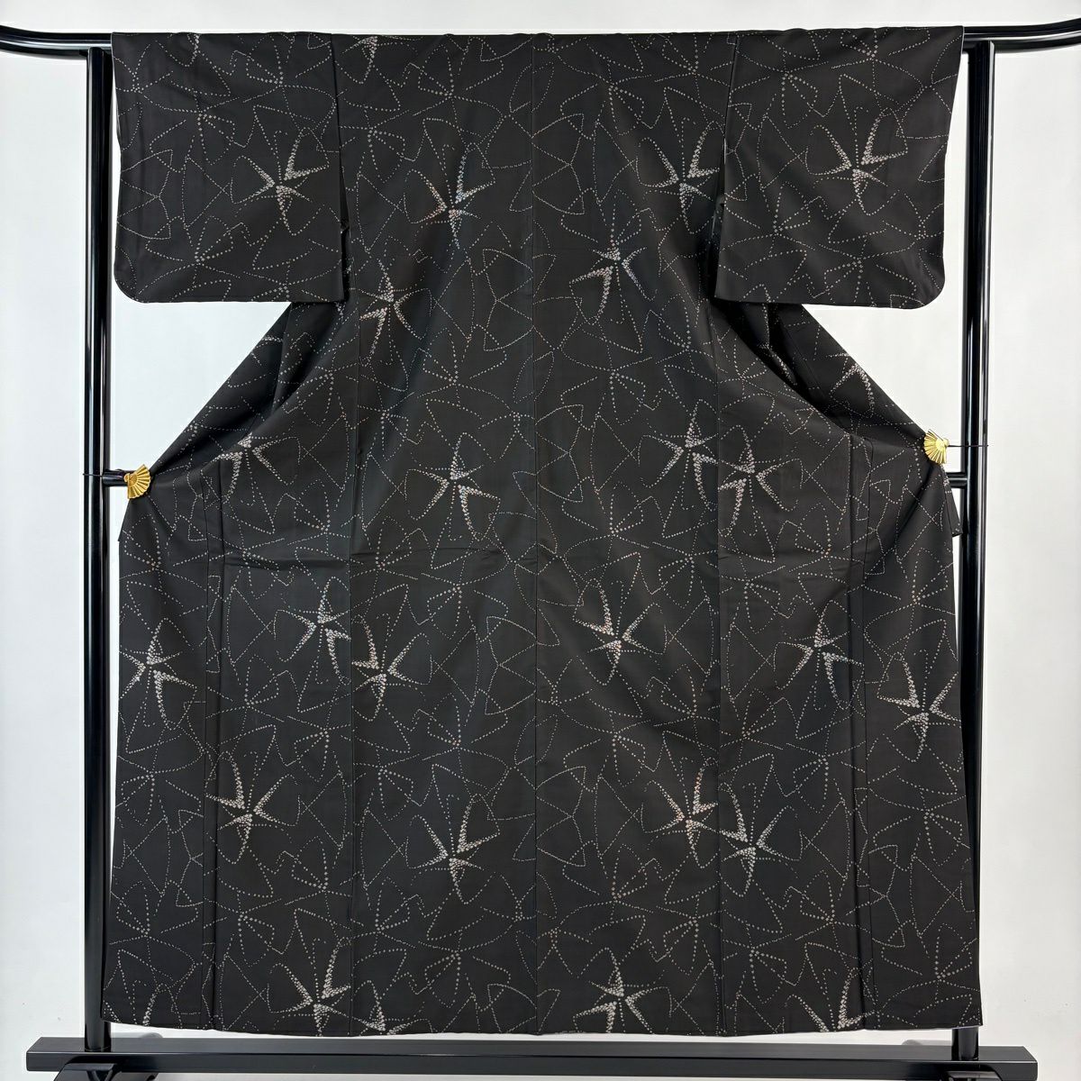 大島紬 身丈160.5cm 裄丈62cm S 袷 やまと 証紙あり 草花 幾何学 濃紺