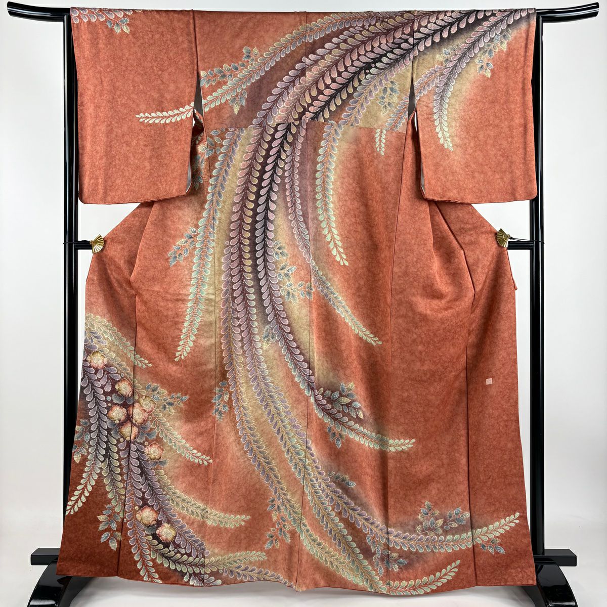 【極美品】訪問着 辻が花 作家物 落款有り 絞り 正絹 袷 身丈159裄64.5 訪問着 身丈159.5cm 裄丈65cm M 袷 落款あり 辻が花 霞 金銀彩