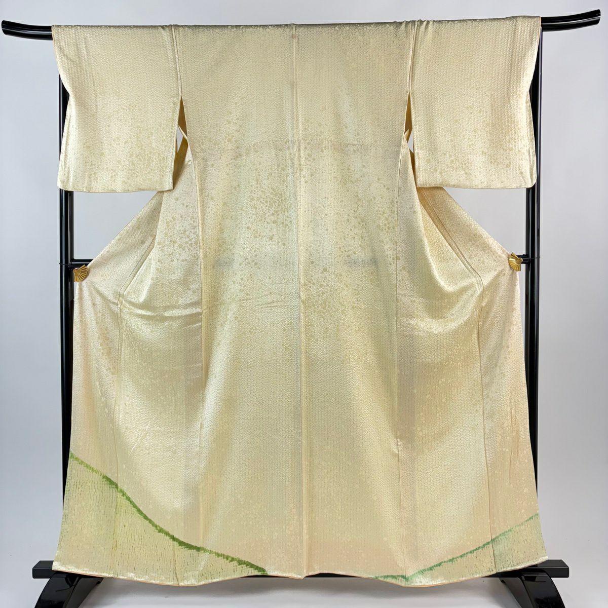 付下げ 身丈161cm 裄丈68.5cm L 袷 幾何学 絞り 薄黄 正絹 優品 一つ紋