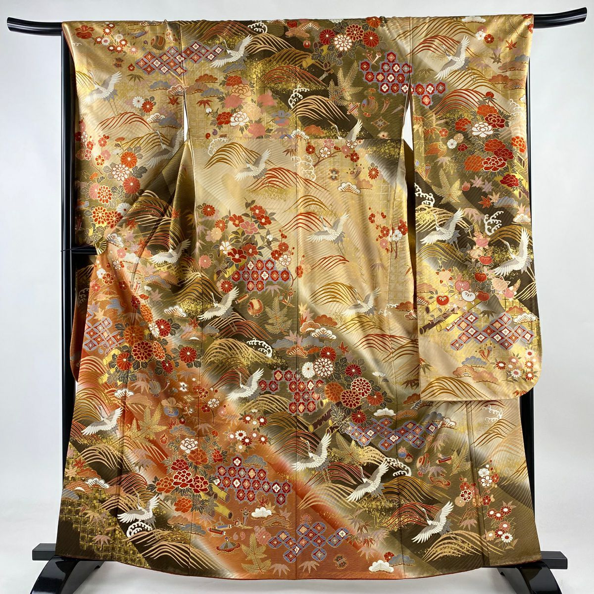 専用C907正絹　振袖　金彩　極美品　着物 激安正統派古典 黄緑色/グリーン 牡丹柄 上品 可愛い おしとやか