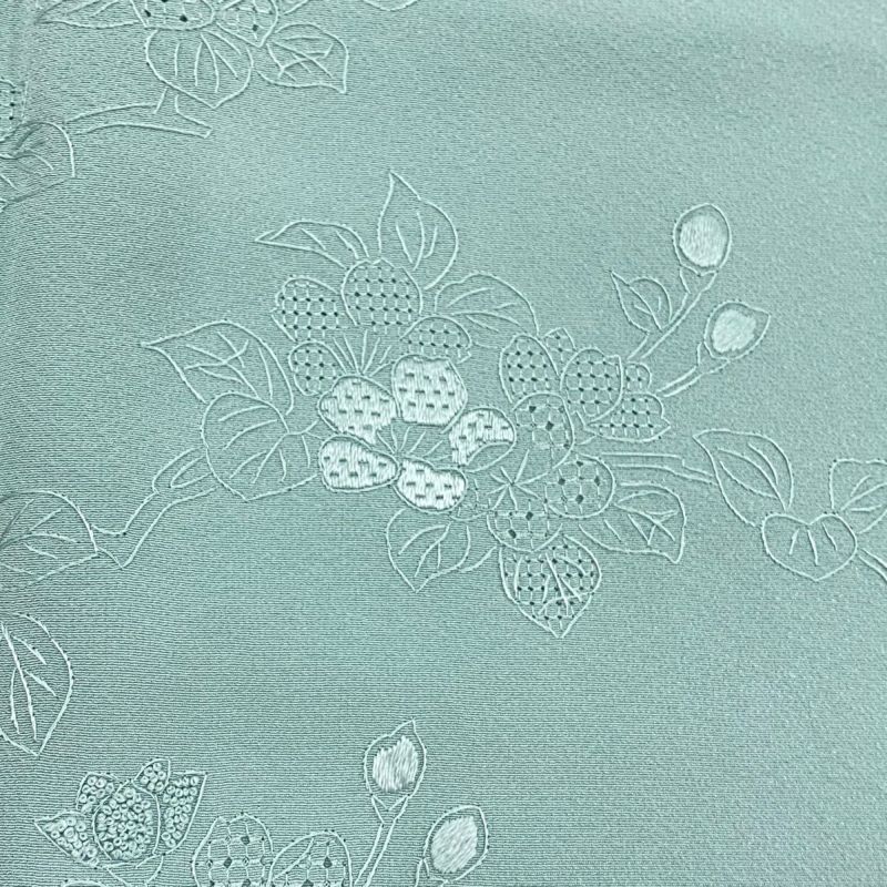 付下げ 身丈155cm 裄丈63cm S 袷 枝花 刺繍 薄青緑 正絹 秀品 一