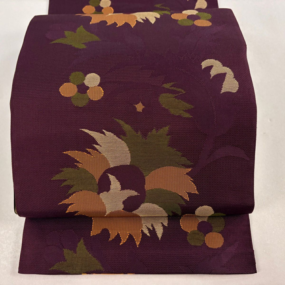 名古屋帯 秀品 八寸名古屋帯 花唐草 縞 薄紫 正絹｜中古・古着