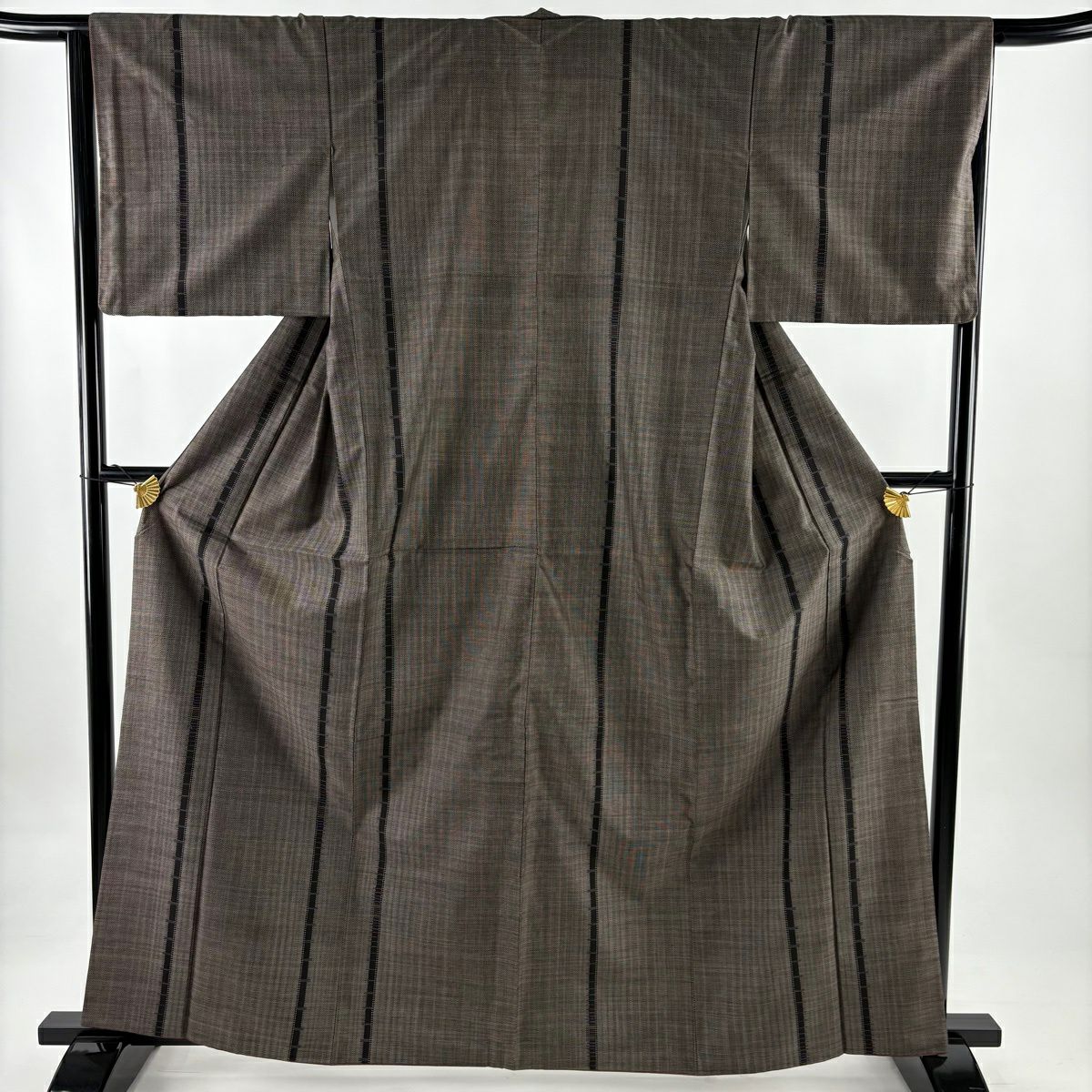 美品】 紬 身丈155.5cm 裄丈62.5cm S 袷 アンサンブル 証紙あり 格子