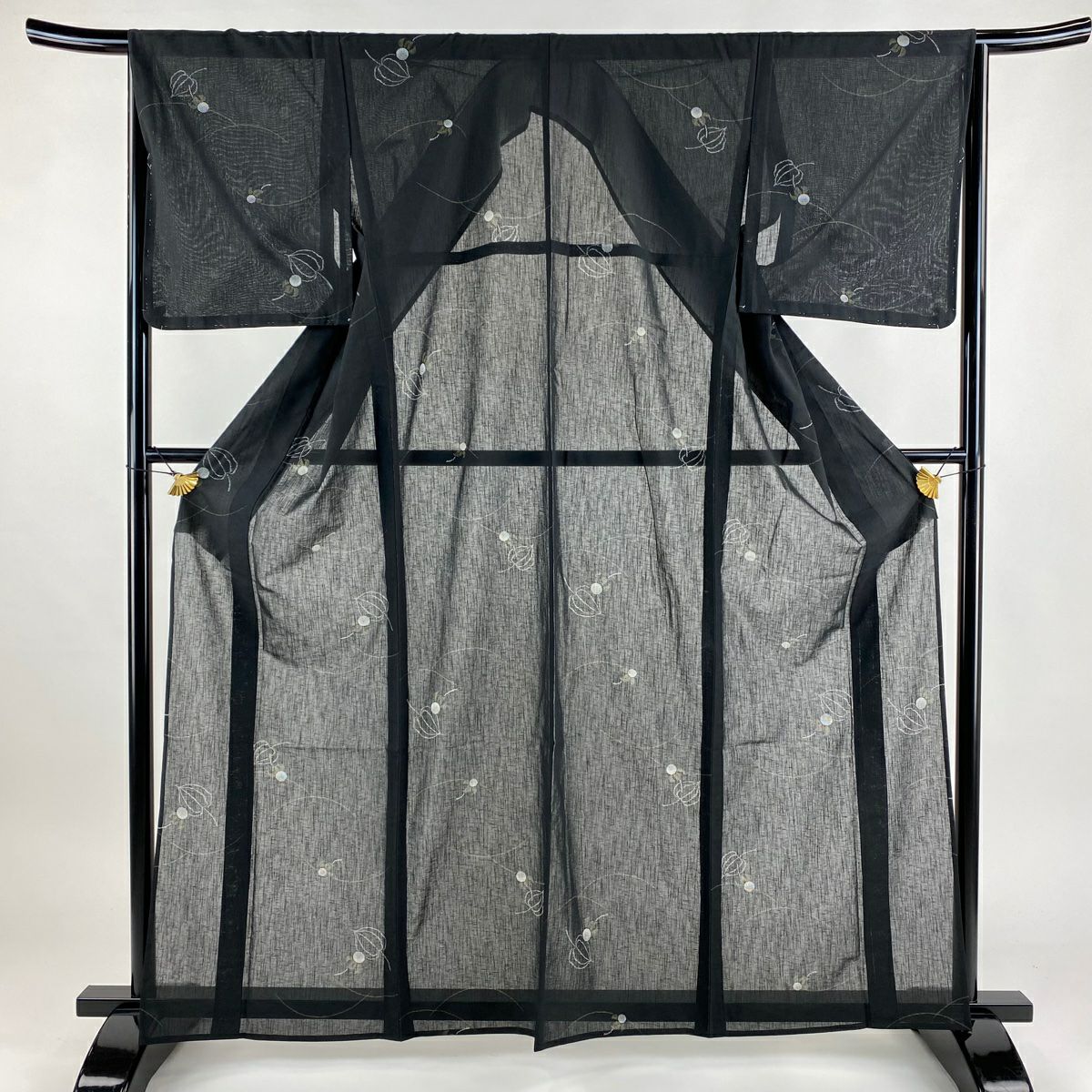 紬 身丈167.5cm 裄丈63cm S 薄物 夏紬 縞 幾何学 紺色 正絹 秀品