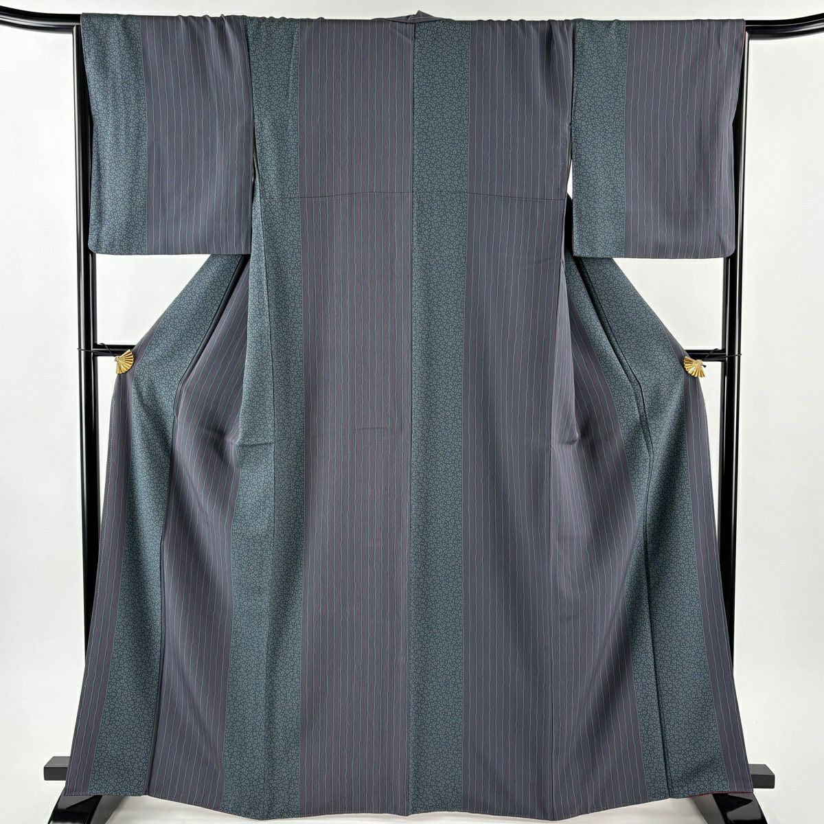 美品】 小紋 身丈165.5cm 裄丈65cm M 袷 辻が花柄 梅 金彩 ぼかし 茶色