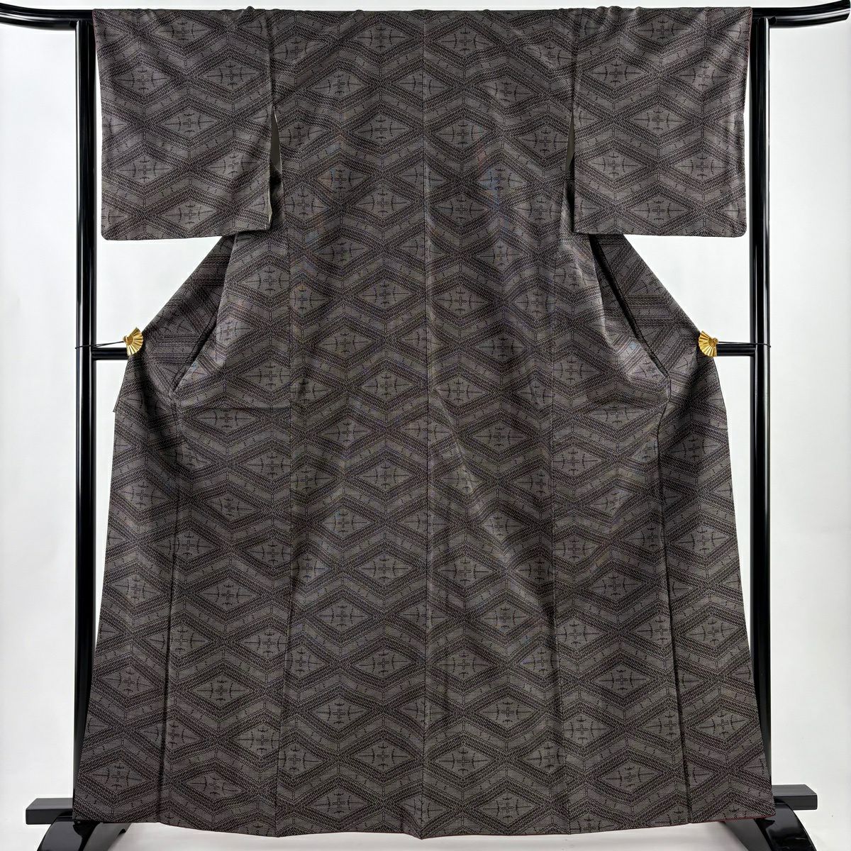 美品】 紬 身丈162.5cm 裄丈64.5cm M 袷 華文 鳥 灰紫 正絹 秀品｜中古