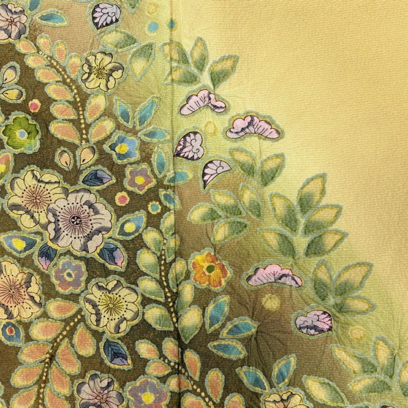 訪問着 身丈163cm 裄丈63.5cm S 袷 辻が花 金彩 ぼかし 薄黄土色 正絹