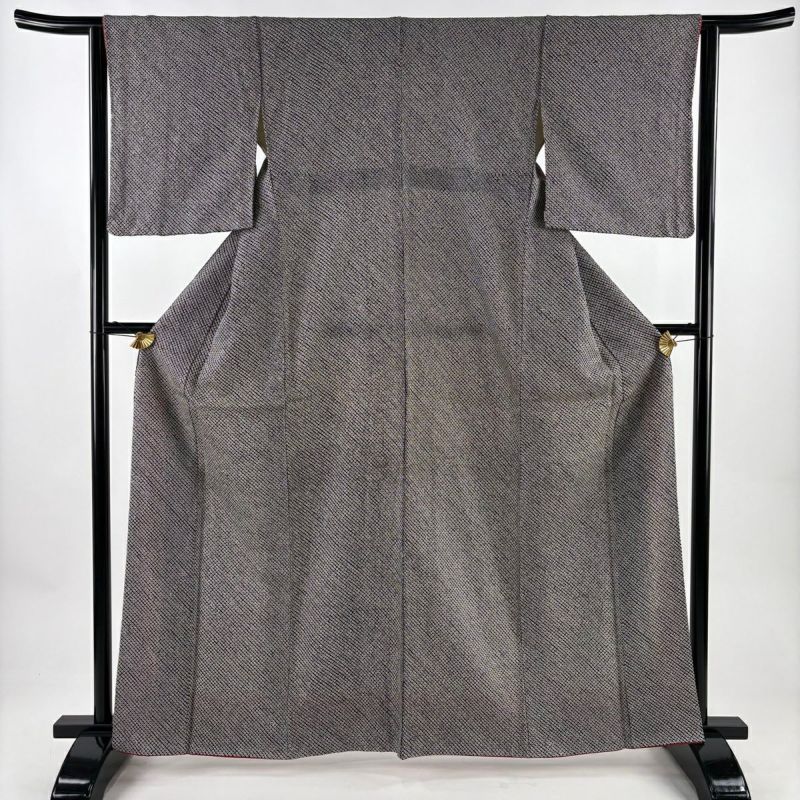 小紋 身丈162cm 裄丈64cm M 袷 幾何学模様 総絞り 黒 正絹 秀品｜中古