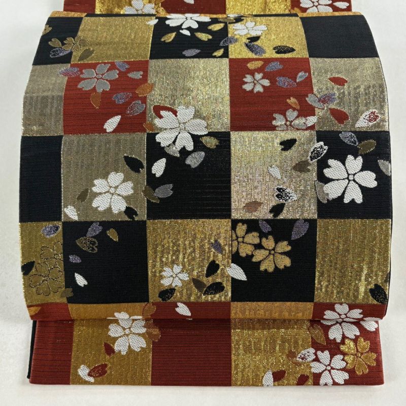 袋帯 秀品 桜 花びら 金糸 箔 金色 六通 正絹｜中古・古着・リサイクル
