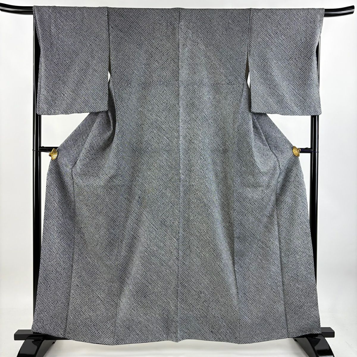 美品】 小紋 身丈155cm 裄丈66cm M 袷 総絞り 黒灰 正絹 名品｜中古